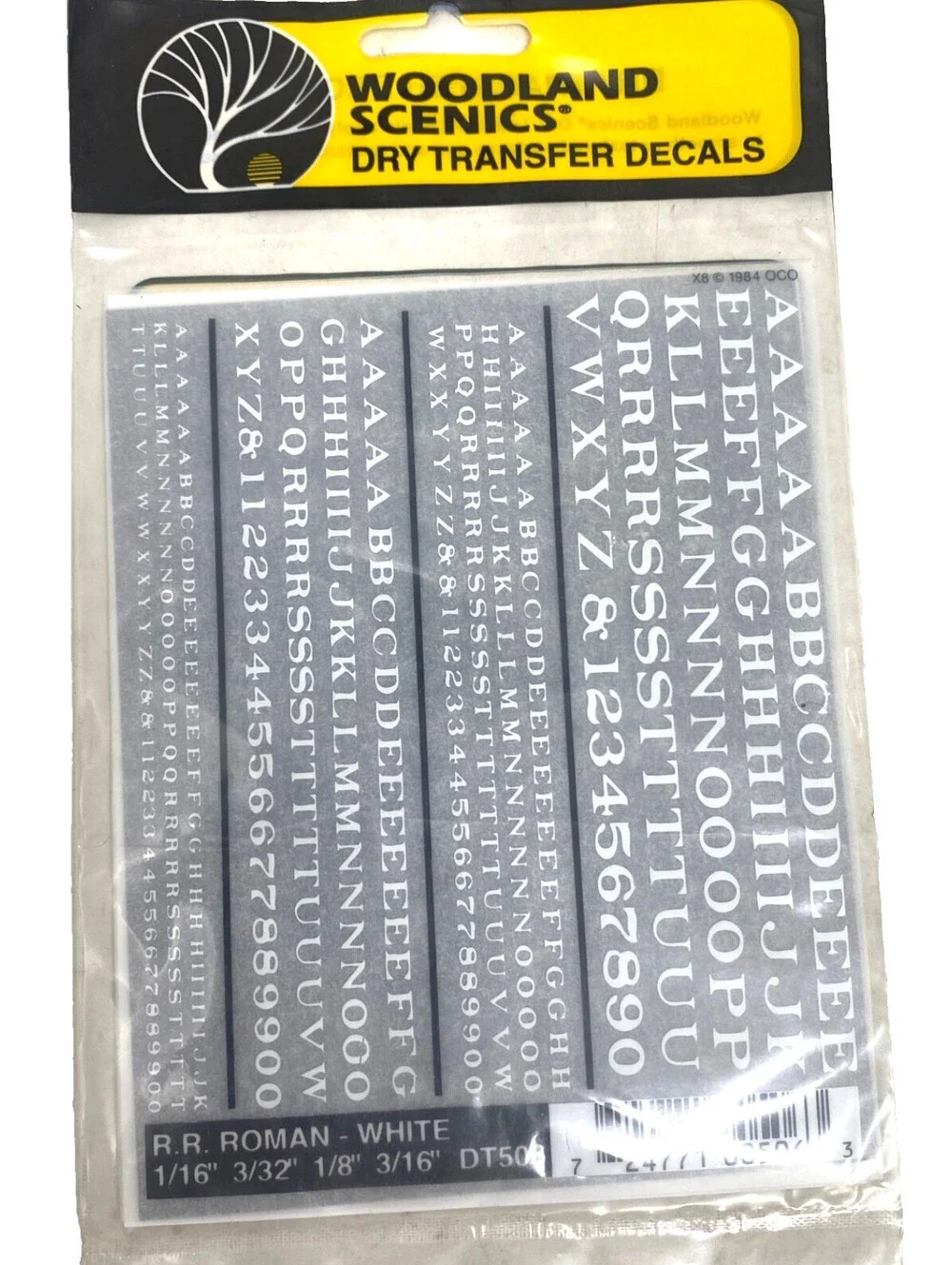 woodland Scenics Dry Transfer Roman White Letters/Numbers 1/16, 3/32, 1/8, 3/16